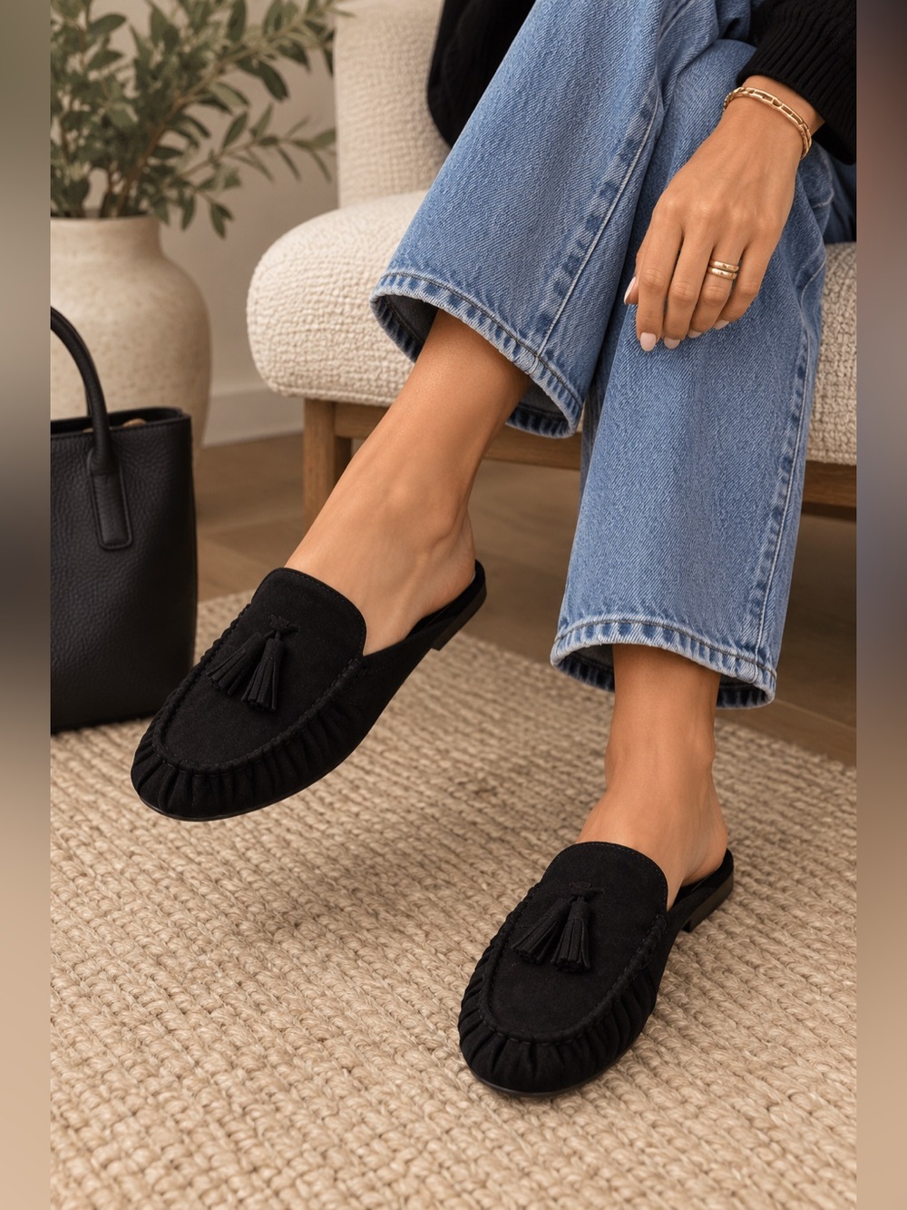 Franco Sarto Black Women’s Tassel Moccasins 
/ Mules - Size 10